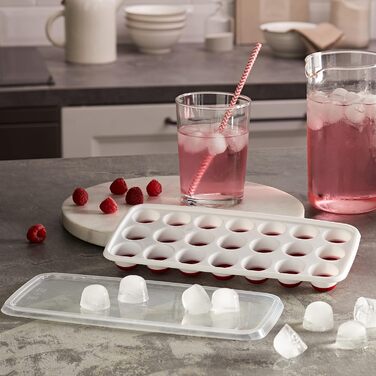 Льодогенератор Westmark Ice Cube Maker Cube форма для льоду з кришкою, для приготування 6 великих кубиків льоду, прозорий/червоний/білий пластик, без BPA, великий (круглий, маленький)