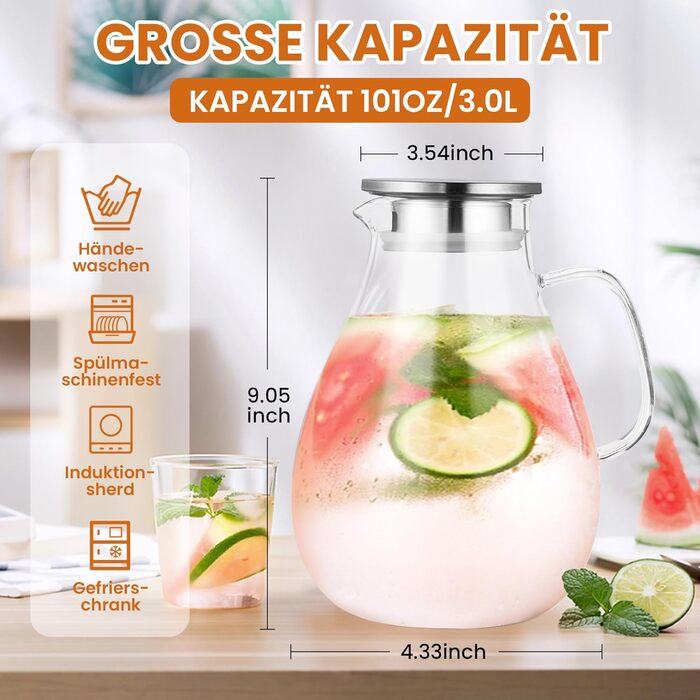 Скляний глечик з кришкою та широкою ручкою 3 л SUSTEAS