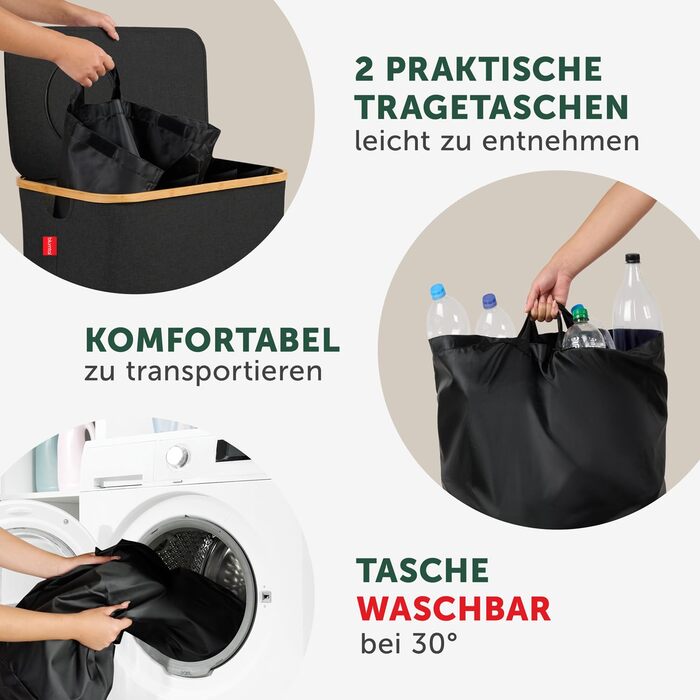 Контейнер для збору пляшок Blumtal Deposit 150 л з 2 відділеннями - Бамбуковий органайзер для пляшок - Збірник порожніх пляшок - Збірник пляшок - Контейнер для збору порожніх пляшок з отвором - Збірник чорного кольору (Збірник пляшок - 150 л)