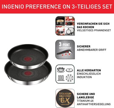 Набір посуду для індукційного приготування Tefal Ingenio Preference On з 15 предметів зі знімною ручкою, що штабелюється, економить місце, з антипригарним покриттям, простий у використанні та чищенні, L97495 Набір посуду для каструль та сковорідок (набір 