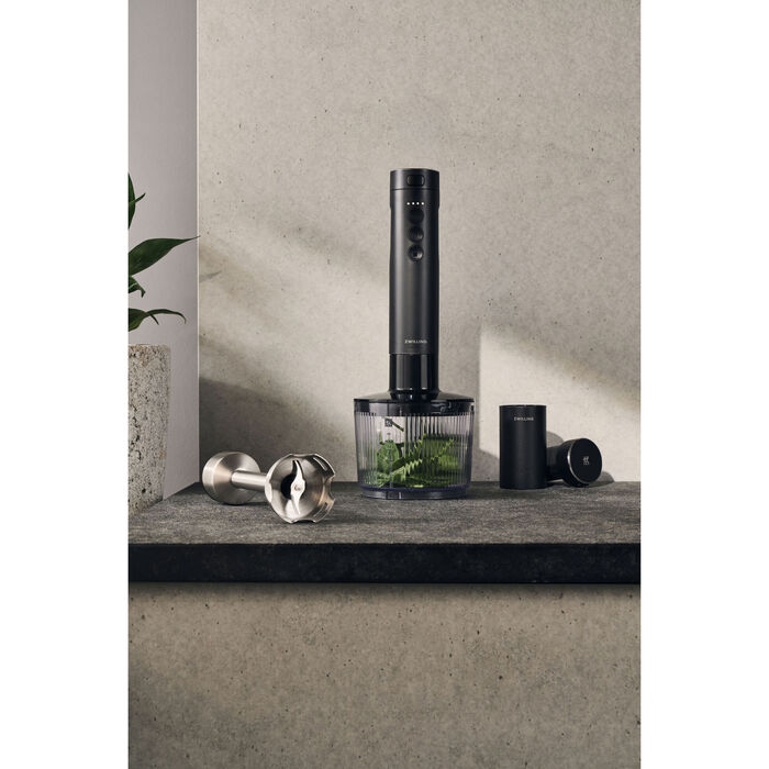 Стартовий набір бездротового ручного блендера із зарядною станцією та подрібнювачем, 5 предметів, чорний Zwilling