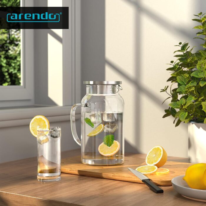 Скляний глечик з кришкою з нержавіючої сталі 2,3 л Arendo
