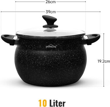 Індукційна каструля Homelux pot 24 см зі скляною кришкою, антипригарним покриттям, алюмінієві каструлі об&39ємом 8 л для всіх типів плит (H-C24) (26 см-10 л)