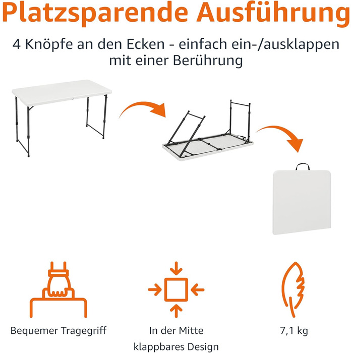 Складной стол 121,4 x 60,7 x 86,1 см белый Amazon Basics