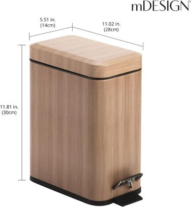 Відро для сміття 5 л з металевою кришкою, Medium Oak mDesign