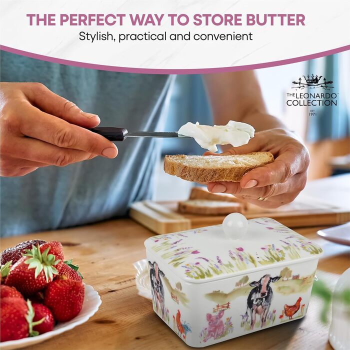 Маслянка з кришкою, китайська кераміка, з гарними акварельними мотивами, дизайн якої розроблено галереєю Дженніфер Роуз для Busy Bees (ферма).