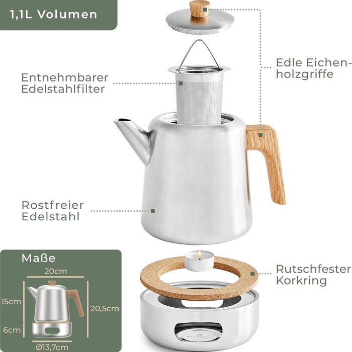 Чайник 1,1 л з підігрівачем WALDWERK