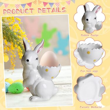 Набір із 2 порцелянових стаканчиків для яєць на Великдень, керамічні стаканчики для яєць у формі кролика, кумедні, креативні тарілки для пасхальних яєць у формі кролика, можна мити в посудомийній машині, підставка для варених яєць, великодні подарунки (C 