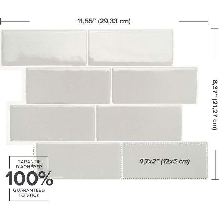 Наклейки для плитки, що самоклеяться - упаковка з 5 аркушів 29,36 см x 21,29 см - 3D самоклеючі ПВХ наклейки для плитки та фартуха для кухні, ванної кімнати та стін, кольорова та водонепроникна плитка (Cassandra Grey)