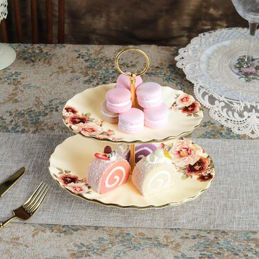 Порцелянова миска fanquare з хвилястими краями та квітковим принтом, вінтажна салатниця, керамічна фруктовниця на ніжці для вечірок (підставка для капкейків золотого кольору)