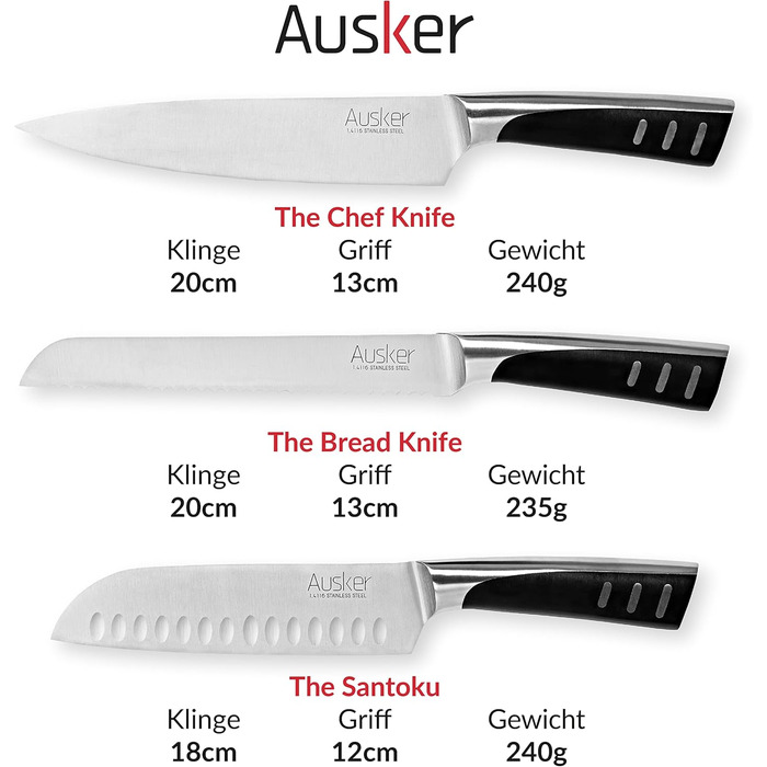 Набор ножей из нержавеющей стали с самозатачивающимся блоком Ausker