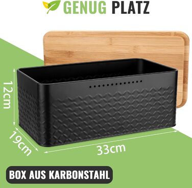 Хлібниця 33 x 19 x 12 см з дерев'яною кришкою та лляним хлібним мішком, чорна Royouzi