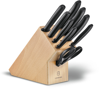 Набір кухонний Victorinox SwissClassic Cutlery Block 9шт з чорн. ручкою з підставкою (6 ножів, точило, вилка, ножиці)