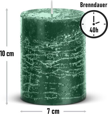 Набір із 4 свічок-стійок Brandsseller 7x10 см Однотонні та виготовлені з парафіну Сільські свічки з тривалим часом горіння Декоративні свічки для прикраси столу, Різдва та вечірок (7 x 10 см Набір із 4 шт. , зелені)