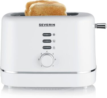 Автоматичний тостер SEVERIN, маленький тостер на 2 скибочки, якісний чорний тостер для підсмажування, розморожування та розігріву, 850 Вт, чорний, AT 4321 (білий / сріблястий)