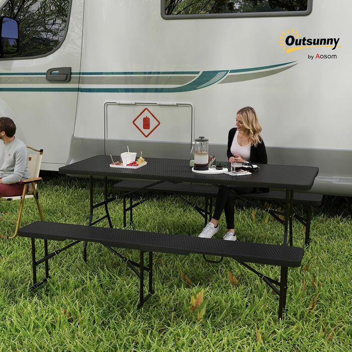 Набор из 3 предметов складной кемпинговый стол и 2 скамейки Outsunny