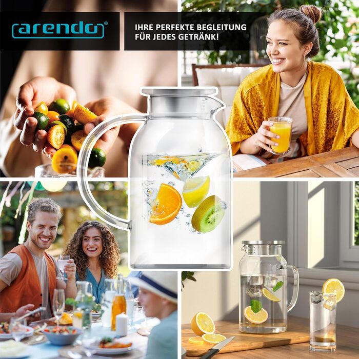 Скляний глечик з кришкою з нержавіючої сталі 2,3 л Arendo