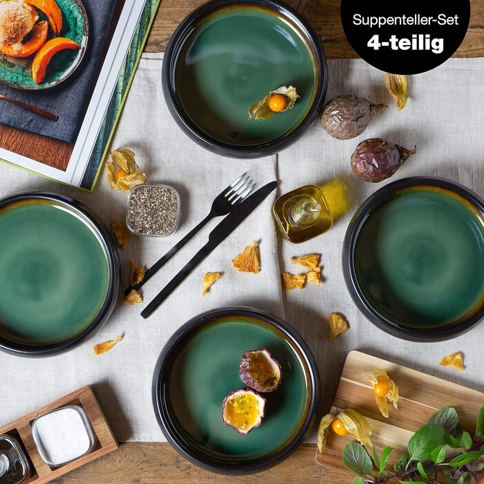 Набір посуду з керамограніту Moritz & Moritz SOLID з 18 предметів 6 персон набір посуду з 6 обідів, маленькі, глибокі тарілки (4 шт. великі миски)