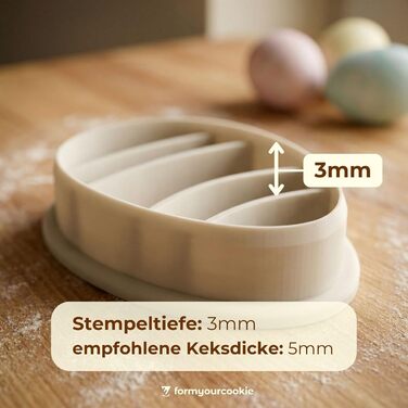 Набір із 3 формочок для пасхального печива, смугастий візерунок у вигляді пасхальних яєць, кролик, 2-в-1 зі штампом, 5 x 4 см, можна мити в посудомийній машині, екологічно чистий, стійкий до іржі (смугасті пасхальні яйця (5x4 см))