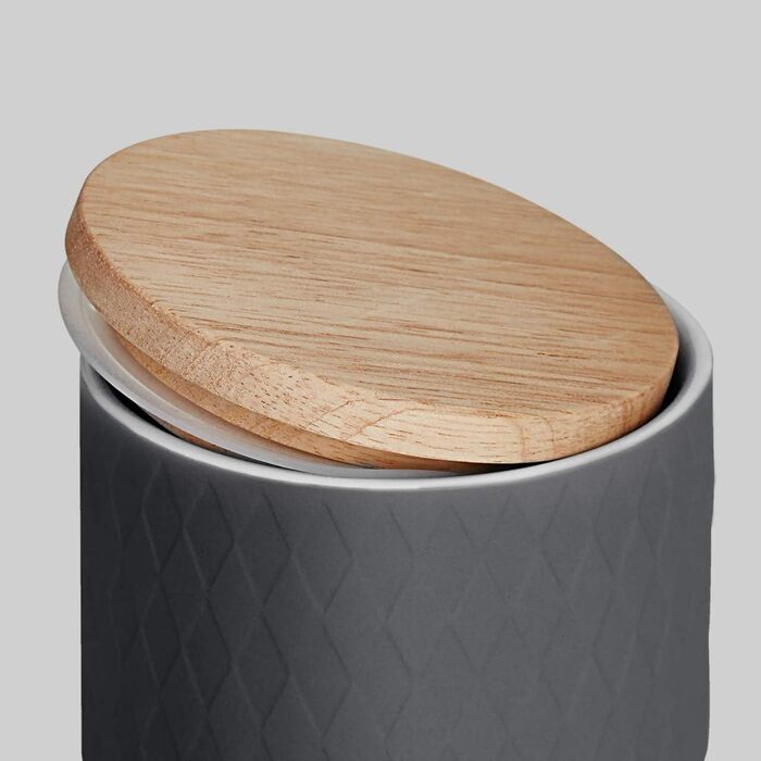 Керамічні банки для зберігання SPRINGLANE з дерев'яними кришками сірі, гумові дерев'яні кришки, ящики для зберігання, ящики для зберігання продуктів (2 шт. Набір)