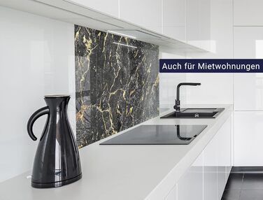 Фартух для плити timalo, настінна раковина, кухонний фартух, скляний вигляд Акрилове скло 2 мм Скляний фартух, акрилові скляні кухонні панелі, захисна панель для фартуха Мармурове біле золото (60x52 см, 67- Мармурове чорне золото)