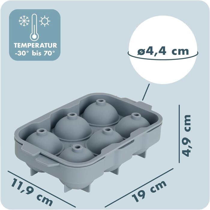 Силіконові формочки для льоду Blumtal, набір з 3 шт. - форма для льоду на 24 кубики з кришкою - силіконова форма для льоду без бісфенолу А - форма для льоду, безпечна для харчових продуктів - сіро-блакитний великі кубики (сіро-блакитний світло-блакитний, 