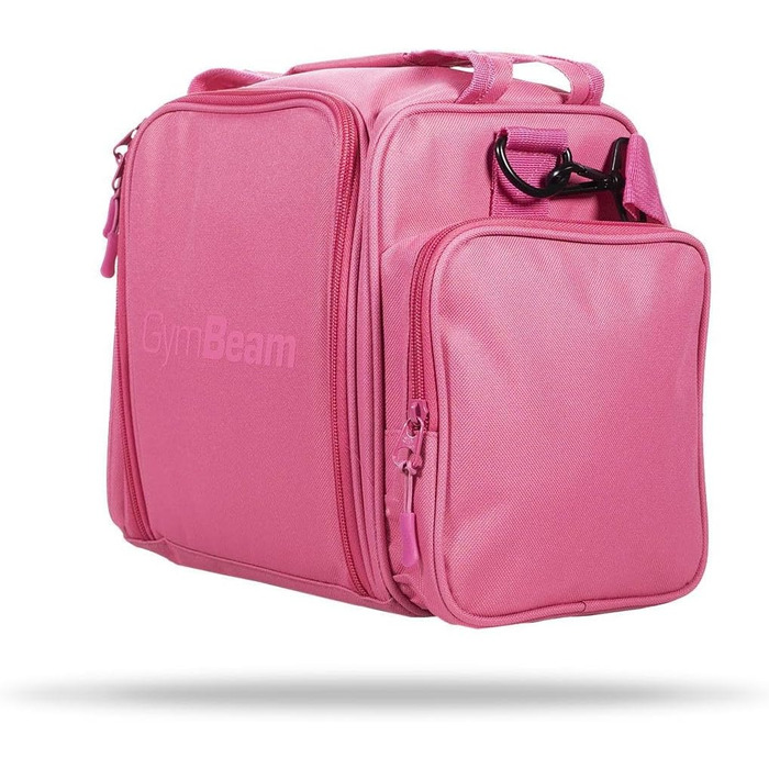 Сумка для приготування їжі GymBeam FIT Prep - Невелика сумка-холодильник з 3 міцними контейнерами, ложками та гелевими пакетами, практична сумка-холодильник для подорожей з регульованим плечовим ременем та бічною кишенею (рожева)