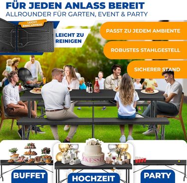 Кемпинговый стол 183 х 76 х 74 см черный KESSER