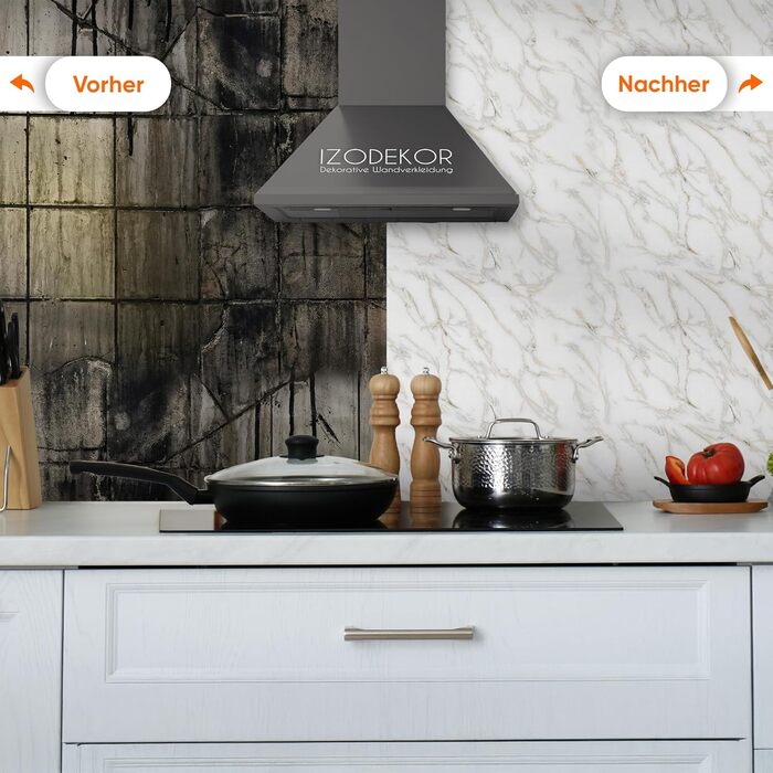 Стінові панелі IZODEKOR під мармур 60x120 см Панель для кухонного фартуха ПВХ-облицювання стін для кухні, ванної кімнати Бризкозахисний екран для кухні Водонепроникний та термостійкий ( панель, Calacada)