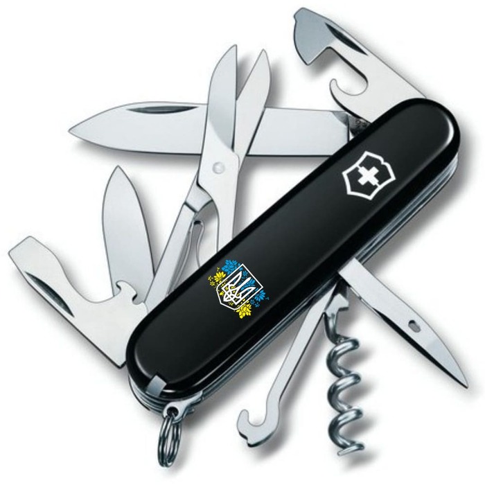 Ніж Victorinox Climber Ukraine 91мм/14функ/чорн /Герб України з квітковим прапором