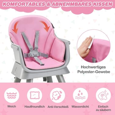 Детский стульчик для кормления 6-в-1 розовый COSTWAY