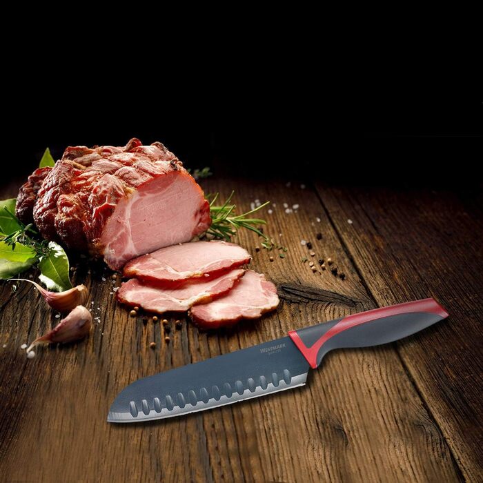 Набір ножів Westmark 5 шт. , 1 велика обробна дошка та 4 ножі, обробна дошка 37 х 25,5 см, лезо кухарського ножа/ножа для хліба по 20 см, лезо канцелярського ножа 12 см, лезо ножа для чищення овочів 8 см, 145222E6 (ніж Сантоку)