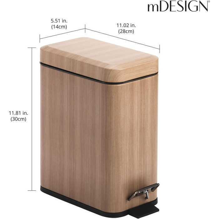 Відро для сміття 5 л з металевою кришкою, Medium Oak mDesign