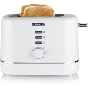 Автоматичний тостер SEVERIN, маленький тостер на 2 скибочки, якісний чорний тостер для підсмажування, розморожування та розігріву, 850 Вт, чорний, AT 4321 (білий / сріблястий)
