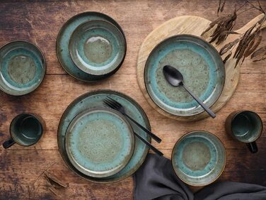 Серія Nordic Fjord набір посуду з 18 предметів, набір керамічних тарілок (комбінований сервіз 30 шт. , Зелений), 21551