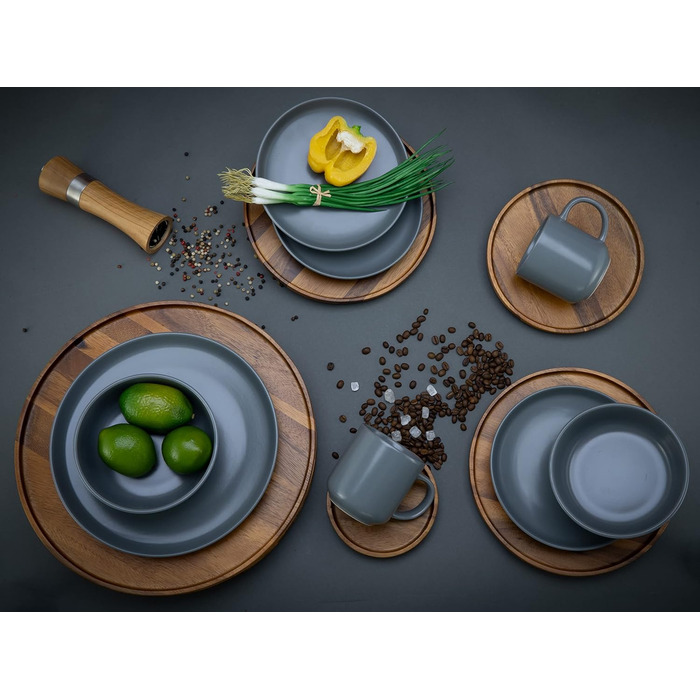 Набор посуды 4 персоны, 16 предметов, серый матовый Nordic Creatable