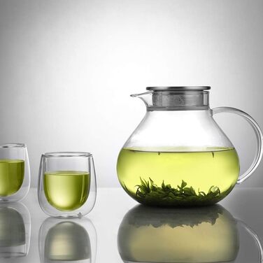 Чайник заварювальний скляний з фільтром для чаю 1,4 л, сріблястий Ecooe