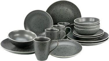 Набір посуду Industrial Series з 16 предметів, комбінований сервіз керамограніту (антрацит, комбінований набір з 16 предметів), 22699
