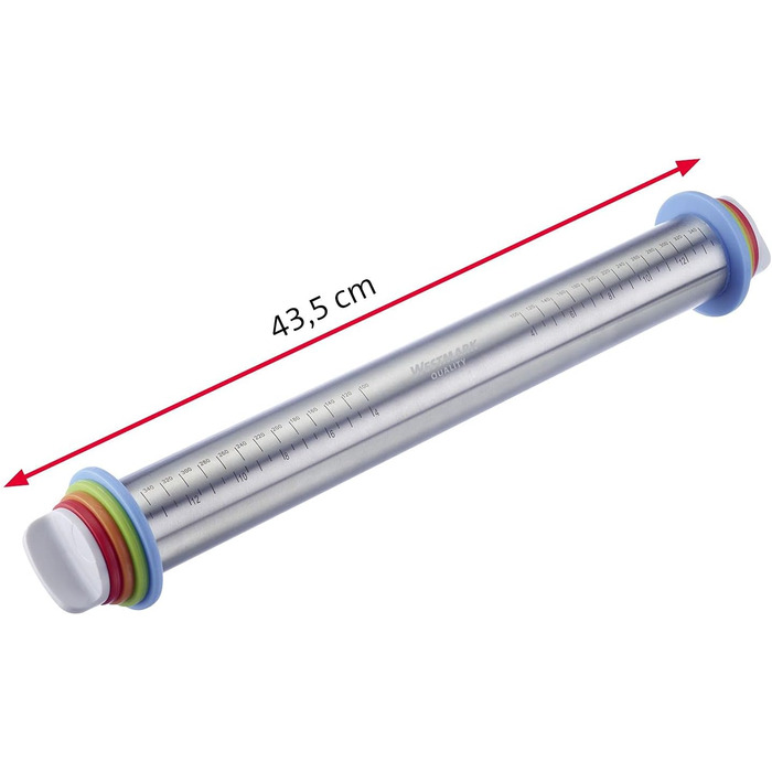 З 4 розпірними кільцями, по 1 кільцю по 10 мм, 6 мм, 3 мм, 2 мм, зі шкалами, нержавіюча сталь/пластик, сріблястий/білий/світло-блакитний/світло-зелений/помаранчевий/червоний, 30452260 нержавіючий ролик для випічки
