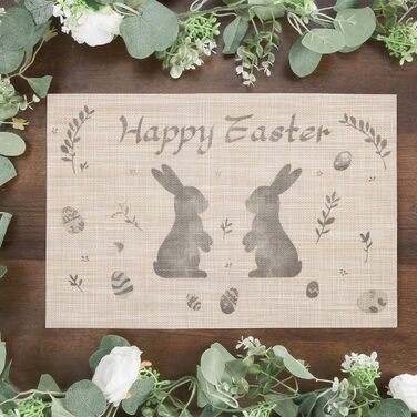 Двосторонні килимки для серветок, що миються, набір із 6 шт. , пасхальні яйця з квітами, прикраса столу з мультяшним кроликом, пасхальні, весняні, бенкетні килимки, декор для святкової вечірки, сезонні килимки, бежевий (світло-коричневий2)