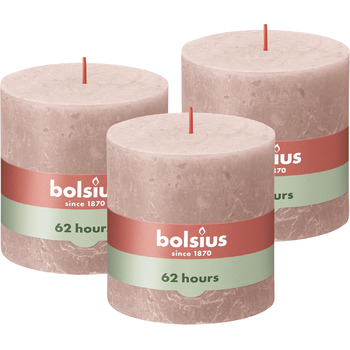 Свічка Bolsius Rustic Pillar XXL - 3 шт. и - 10 x 10 см - Декоративні побутові свічки - Час горіння 62 години - Без запаху - Містить натуральний рослинний віск - Без пальмової олії (світло-рожева)