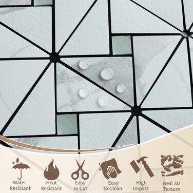 Мідний плитковий фартух DICOFUN, що самоклеїться, нержавіюча сталь, для кухні, металевий, фартух для плити, 0 листів (10, білий мармур та скло)