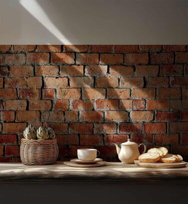 Самоклеючий кухонний фартух - матовий, преміальна бризкозахисна плівка 0,4 мм як доступна альтернатива склу, легке встановлення та очищення - висота 60 см - Дизайн Світло-сірий мармур 180 x 60 см (Червона цегла, Ш 180 см x В 60 см, 0,2 мм)