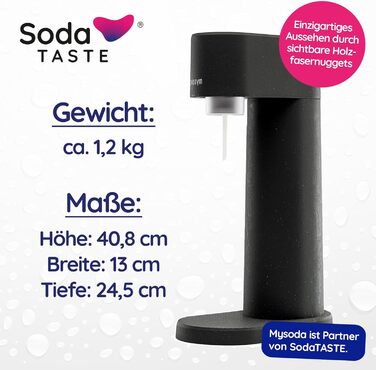 Набор для газирования воды, 4 предмета, классик + яблоко, черный Mysoda Woody SodaTASTE