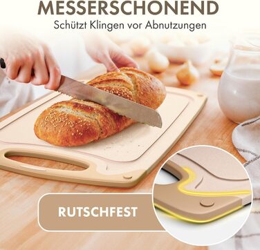 Набір обробних дощок Blumtal 3 розміри (S/M/L) - Велика пластикова обробна дошка з пазами для соку та ручкою - Міцна кухонна обробна дошка без BPA (бежевий, комплект з 3 предметів)