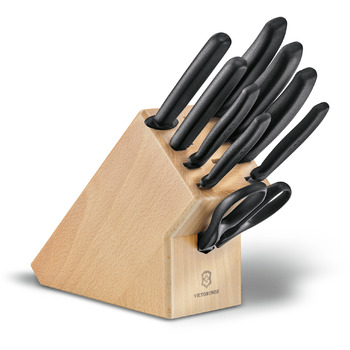 Кухонный гарнитур Victorinox SwissClassic Tabletable Block 9шт из черного цвета. ручка с подставкой (6 ножей, точилка, вилка, ножницы)
