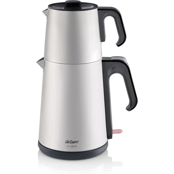 Електричний турецький чайник, 2200 Вт, чайник 3,5 л, скляний чайник 1,2 л, нержавіюча сталь, інтелектуальний контроль температури, захист від кипіння (1,8 л (чайник) / 1,2 л (чайник), сріблястий)