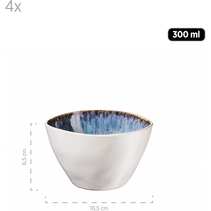 Набор из 9 замороженных мисок серии MSER из красивой керамики, 1 салатница, 4 миски для рамена и 4 миски для соуса, органические формы в винтажном виде, ручная глазурь, керамогранит, синий, 26