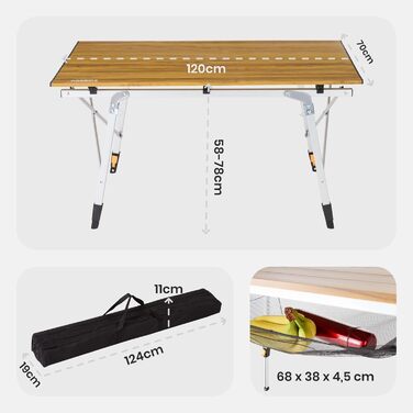 Сложный кемпинговый стол 120 x 70 см коричневый Arebos