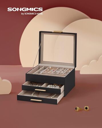 Шкатулка органайзер для ювелирных изделий 3-уровневая черный SONGMICS